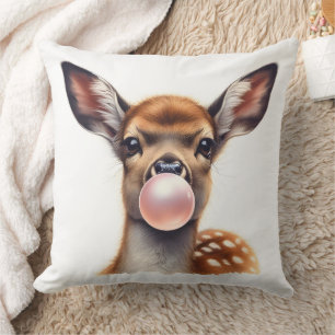 Adorable Deer Blowing Bubble Gum Nursery Cushion