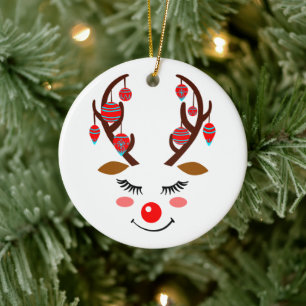 Adorable Deer Face with Ornaments on Antlers