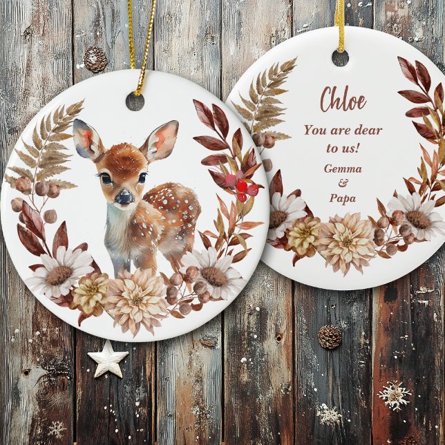 Adorable Deer Fawn Wreath Granddaughter Ceramic Tree Decoration (Creator Uploaded)