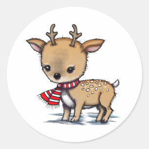Adorable Deer in Scarf Illustrated Art Classic Round Sticker