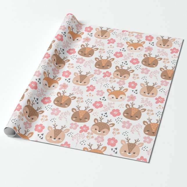 Adorable Deer Pattern Wrapping Paper (Unrolled)