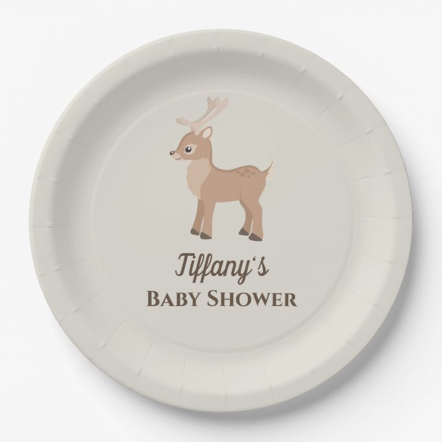 Adorable Deer Woodland Baby Shower Paper Plate (Front)