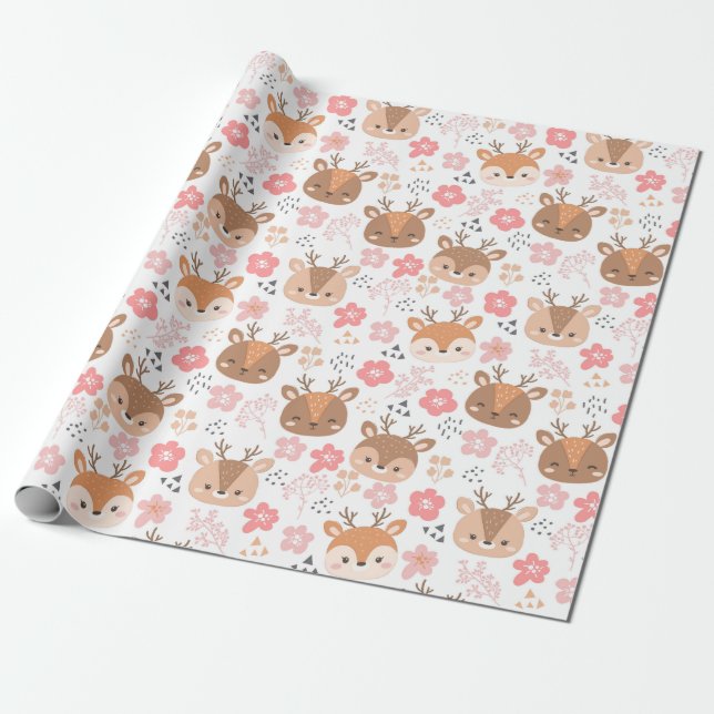 Adorable Deer Wrapping Paper (Unrolled)