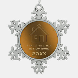 Adorable design First Christmas in New Home 20XX Snowflake Pewter Christmas Ornament