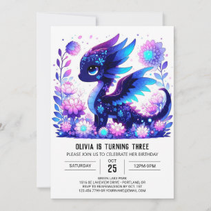 Adorable Digital Dragon Birthday Invitation