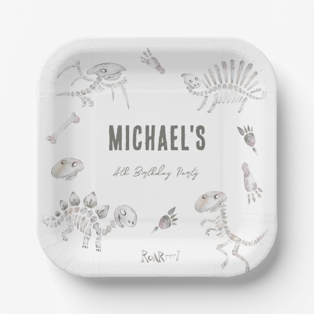 Adorable Dino Dig Birthday  Paper Plate (Front)