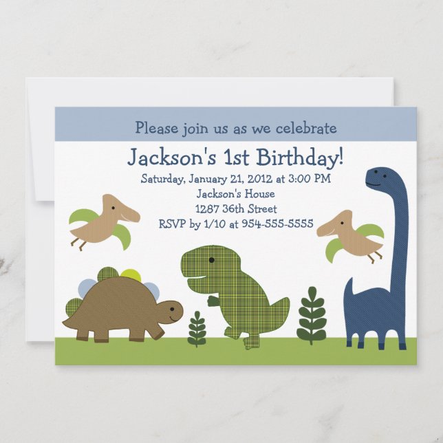 Adorable Dino/Dinosaurs Birthday Invitation (Front)