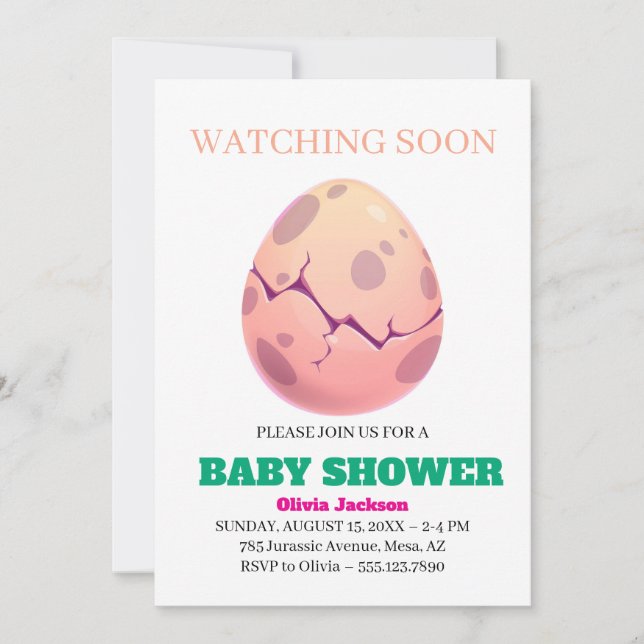 Adorable Dino Egg Hatching Baby Shower Invitation (Front)