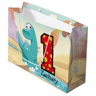 Adorable Dinosaur 1st Birthday Party Custom Large Gift Bag