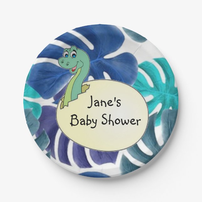 Adorable Dinosaur Baby Shower  Paper Plate (Front)