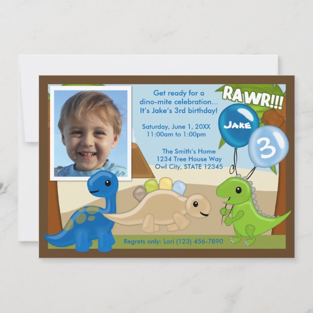 Adorable Dinosaur birthday invitation (photo) (Front)