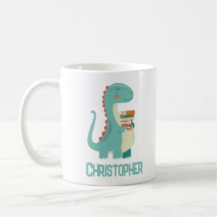 Adorable Dinosaur Book Lover With Kids Name Coffee Mug