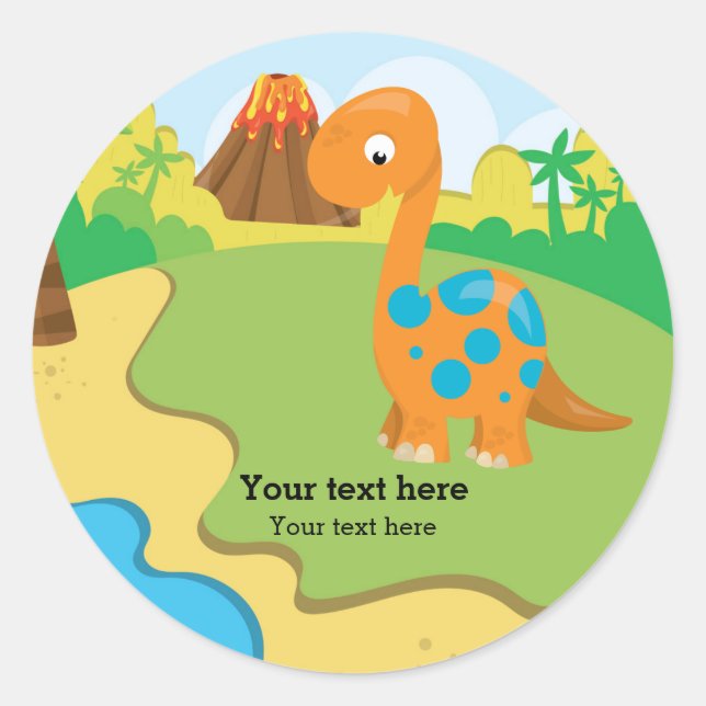 Adorable dinosaur classic round sticker (Front)