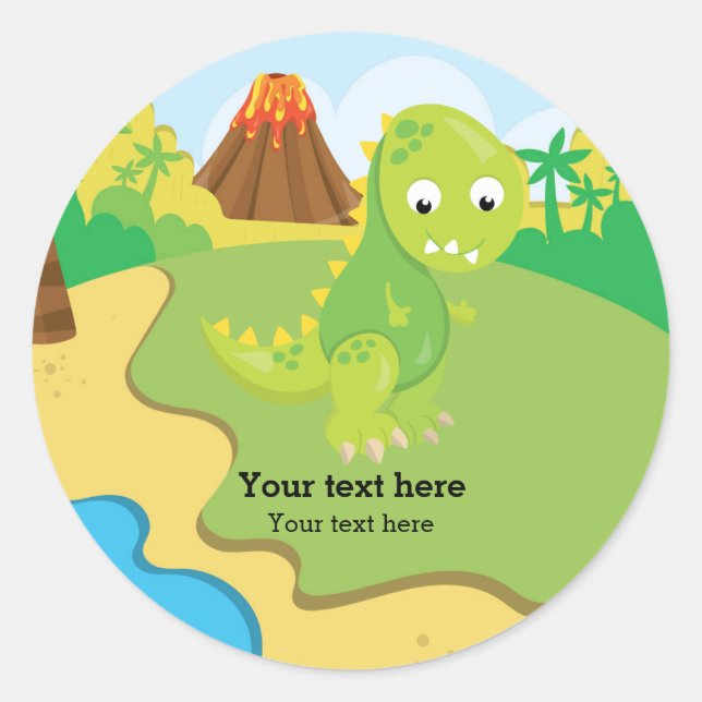 Adorable dinosaur classic round sticker (Front)