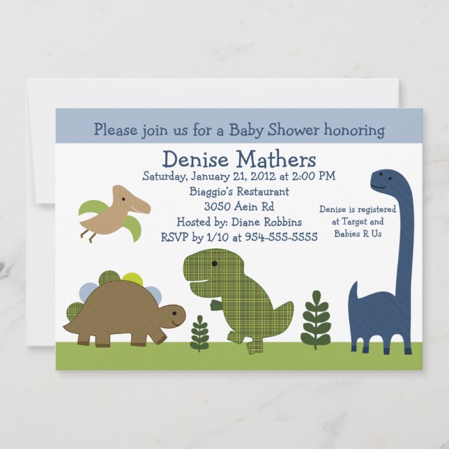 Adorable Dinosaur/Dino Baby Shower Invitation (Front)