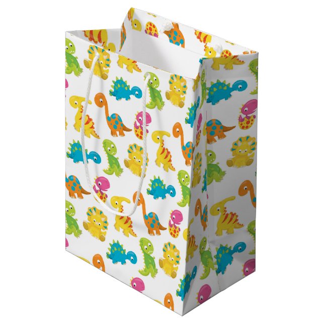 Adorable Dinosaur Medium Gift Bag (Front Angled)