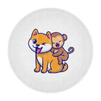 Adorable Dog and Monkey Cartoon Duo Cutting Board