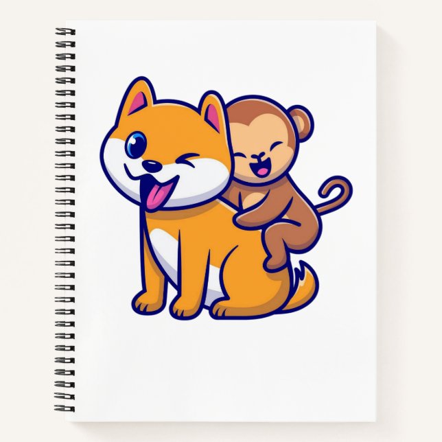 Adorable Dog and Monkey Cartoon Duo Notebook (Front)