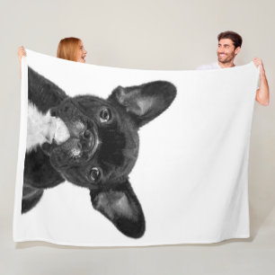 Adorable Dog   Black French Bulldog Face Fleece Blanket
