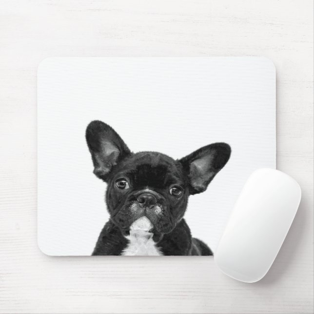 Adorable Dog | Black French Bulldog Face Mouse Mat (With Mouse)