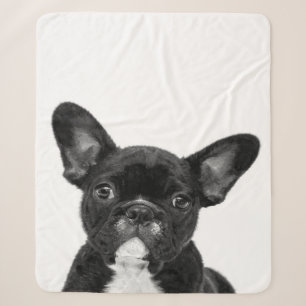 Adorable Dog Black French Bulldog Face Sherpa Blanket