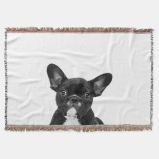 Adorable Dog | Black French Bulldog Face Throw Blanket