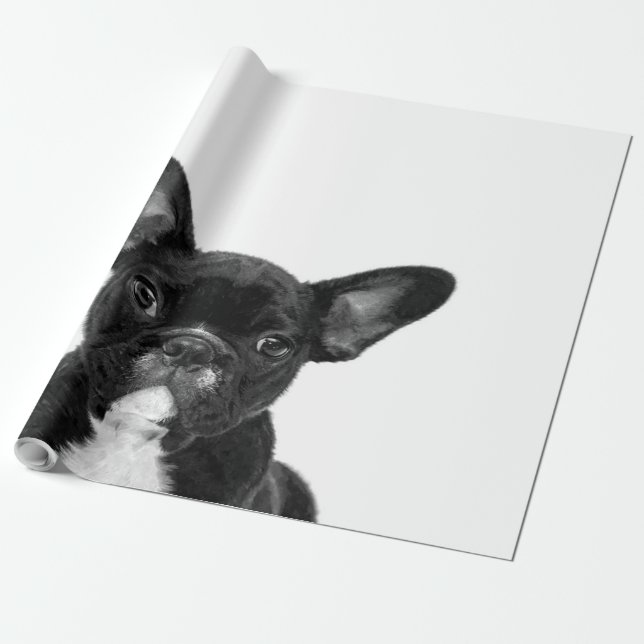 Adorable Dog | Black French Bulldog Face Wrapping Paper (Unrolled)
