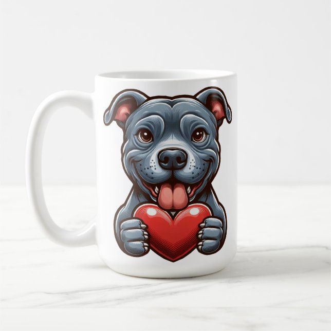 Adorable Dog Embracing Heart with Happy Expression Coffee Mug (Left)