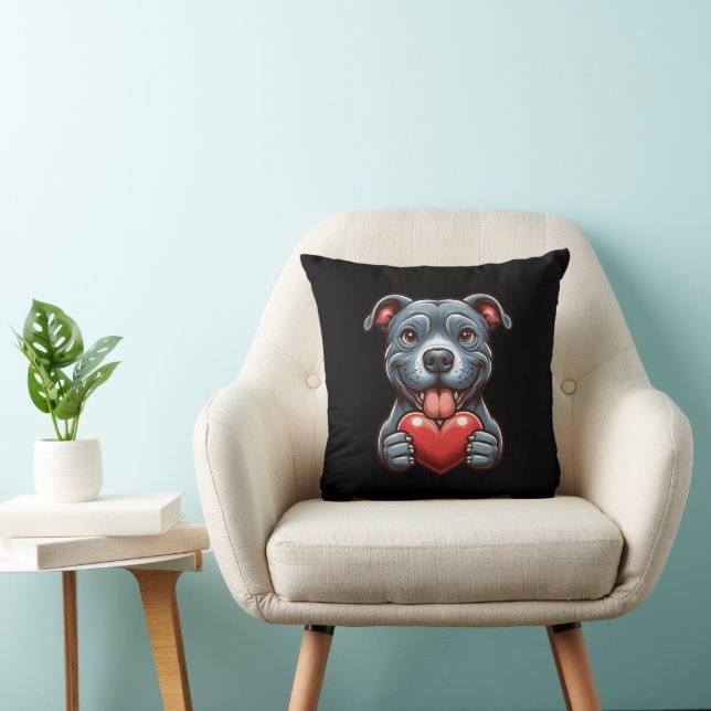 Adorable Dog Embracing Heart with Happy Expression Cushion (Chair)