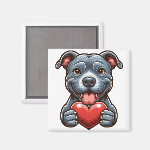 Adorable Dog Embracing Heart with Happy Expression Magnet
