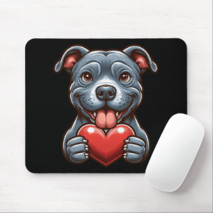Adorable Dog Embracing Heart with Happy Expression Mouse Mat