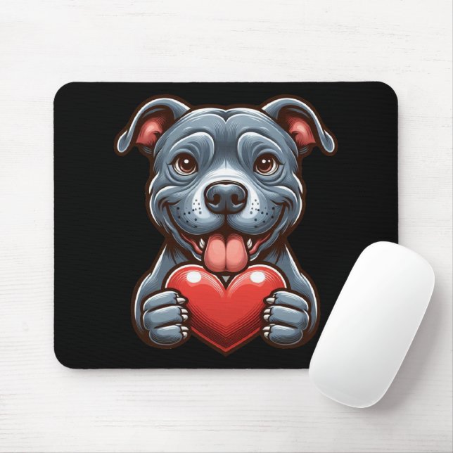 Adorable Dog Embracing Heart with Happy Expression Mouse Mat (With Mouse)