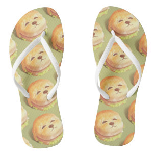 Adorable Dog Face Burger Pattern Flip Flops