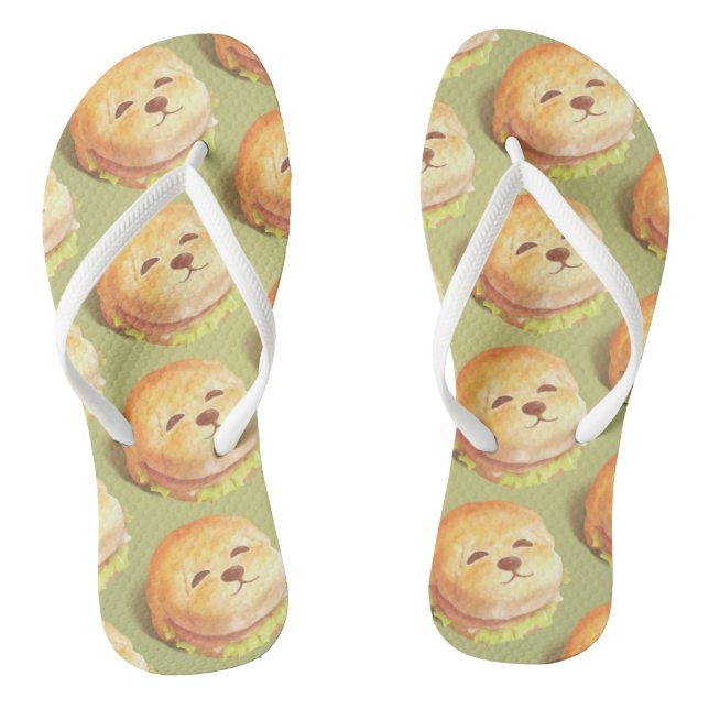 Adorable Dog Face Burger Pattern Flip Flops (Footbed)