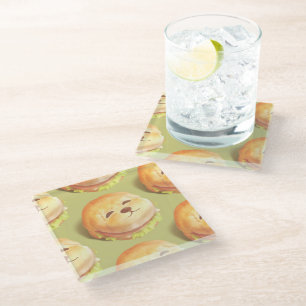 Adorable Dog Face Burger Pattern Glass Coaster