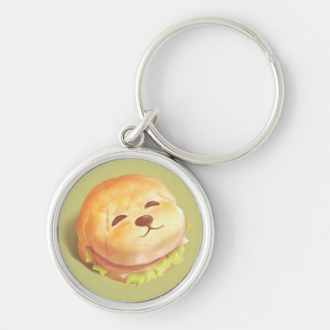 Adorable Dog Face Burger Pattern Key Ring (Front)