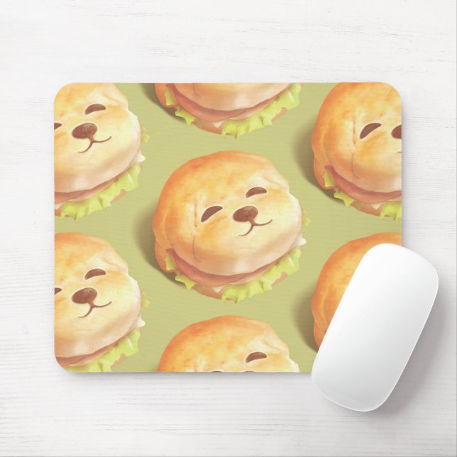 Adorable Dog Face Burger Pattern Mouse Mat (With Mouse)