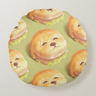 Adorable Dog Face Burger Pattern Round Cushion