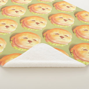 Adorable Dog Face Burger Pattern Sherpa Blanket