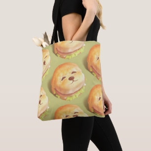 Adorable Dog Face Burger Pattern Tote Bag