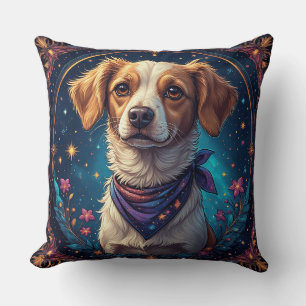 Adorable Dog Framed by Colourful Flowers Cushion