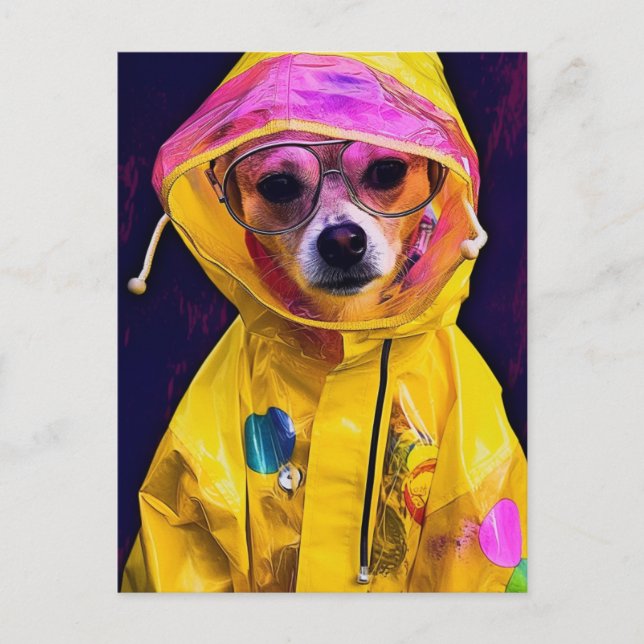 Adorable Dog in a Yellow Raincoat Postcard (Front)