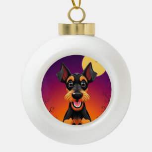 Adorable Dog in Halloween Scene Ceramic Ball Christmas Ornament