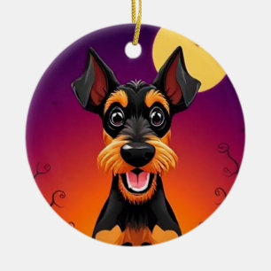Adorable Dog in Halloween Scene Ceramic Tree Decoration
