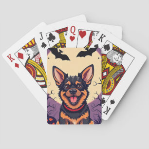 Adorable Dog in Halloween Scene Playing Cards