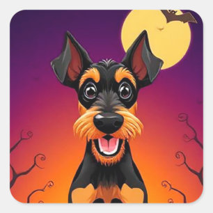 Adorable Dog in Halloween Scene Square Sticker