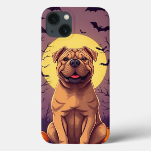 Adorable Dog in Halloween Scene with Pumpkins iPhone 13 Case