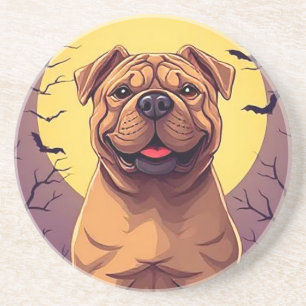 Adorable Dog in Halloween Scene with Pumpkins Coaster