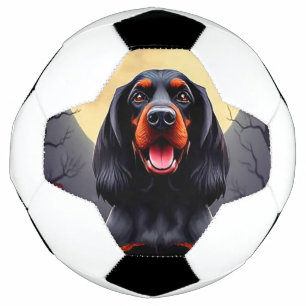 Adorable Dog in Halloween Scene with Pumpkins Football