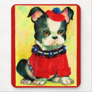 adorable dog in hat and sweater mouse mat